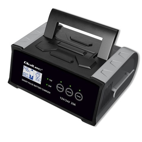 Mikroprocesorowa ładowarka 12V 24V 25A | Prostownik z funkcją naprawy do akumulatora AGM GEL SLA | LCD Qoltec