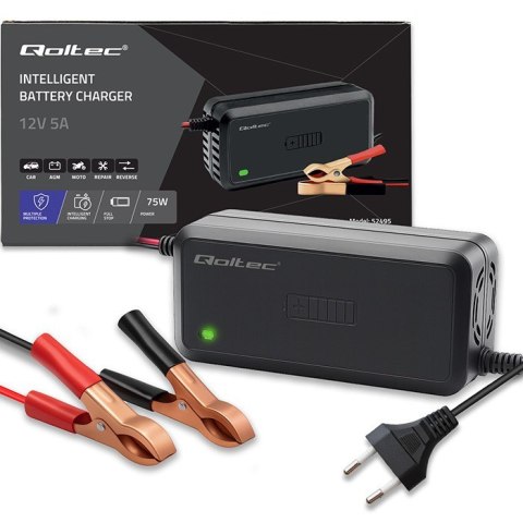 Mikroprocesorowa ładowarka 12V | 5A | prostownik do akumulatora AGM GEL SLA | 6-stopniowe ładowanie Qoltec