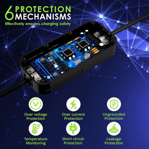 Mobilna ładowarka do samochodu elektrycznego EV z regulacją 2w1 Typ2 | 3.5kW | 230V | LCD | Przenośna |4m Qoltec