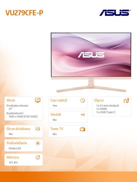 Monitor 27 cali VU279CFE-G VU IPS 100Hz HDMI USB-C 15W Asus