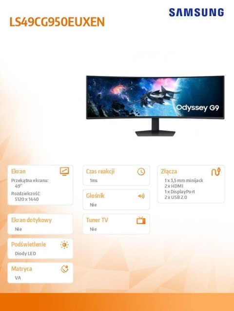 Monitor wielkoformatowy 49 cali zakrzywiony LS49CG950EUXEN Samsung