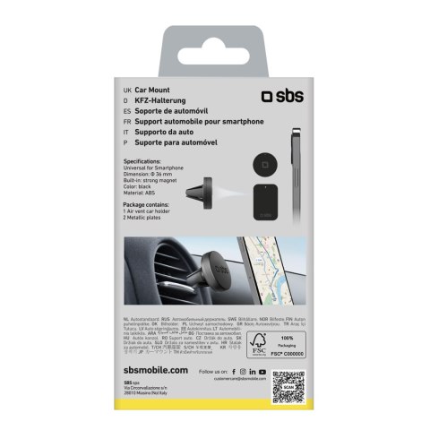 Uchwyt samochodowy magnetyczny do smartfona śr. 40 mm na kratkę nawiewu - czarny SBS