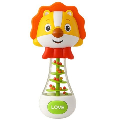 Grzechotka Zabawka Dla Niemowlaka Lew Z Kolorowymi Kuleczkami LEAN Toys
