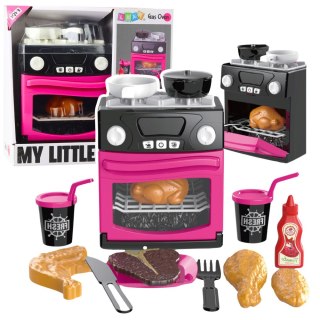 Kuchenka Zabawkowa Z Piekarnikiem Jedzenie Światła Dźwięki Różowa LEAN Toys