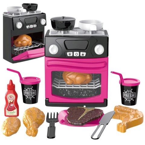 Kuchenka Zabawkowa Z Piekarnikiem Jedzenie Światła Dźwięki Różowa LEAN Toys