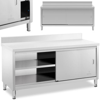 Stół blat roboczy przyścienny z szafką i rantem drzwi suwane 180 x 60 cm Royal Catering