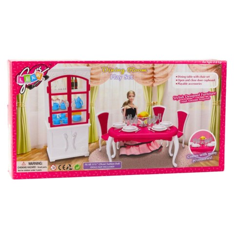 Zestaw Jadalnia Dla Lalek Stół Krzesła Kredens Zastawa LEAN Toys