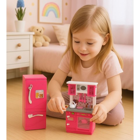 Zestaw Kuchnia Dla Lalek Lodówka Piekarnik Akcesoria Różowe LEAN Toys