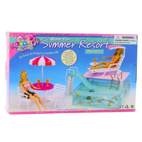 Zestaw Letni Resort Dla Lalek Basen Zjeżdżalnia Leżaki Parasol LEAN Toys