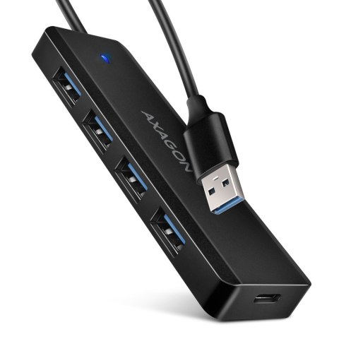 HUE-C1A 4-portowy hub USB 5Gbps Travel, USB-C power IN, kabel Type-A 19cm, USB-C dodatkowe zasilanie AXAGON