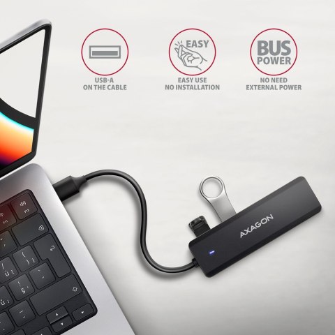 HUE-C1A 4-portowy hub USB 5Gbps Travel, USB-C power IN, kabel Type-A 19cm, USB-C dodatkowe zasilanie AXAGON