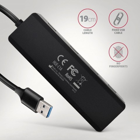 HUE-C1A 4-portowy hub USB 5Gbps Travel, USB-C power IN, kabel Type-A 19cm, USB-C dodatkowe zasilanie AXAGON