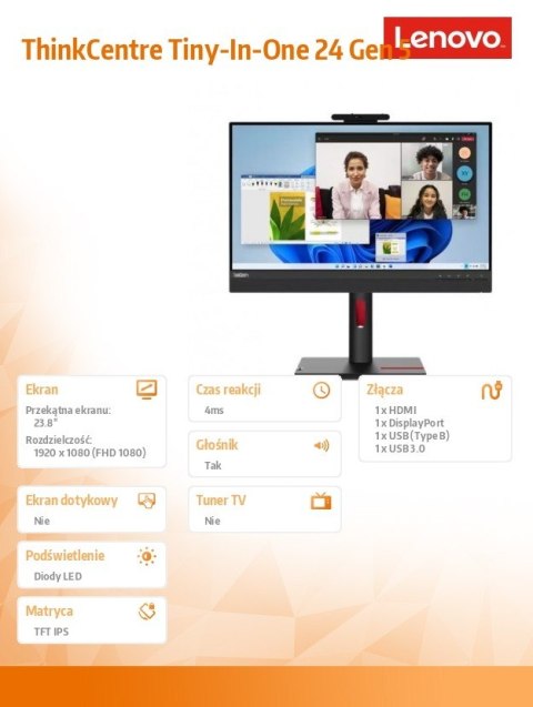Monitor 23.8 ThinkCentre Tiny-in-One 24 Gen 5 WLED with Webcam 12NAGAT1EU Lenovo