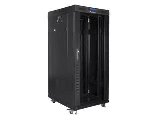 Szafa instalacyjna rack stojąca 19 27U 600x800 czarna, drzwi szklane LCD (Flat pack) Lanberg