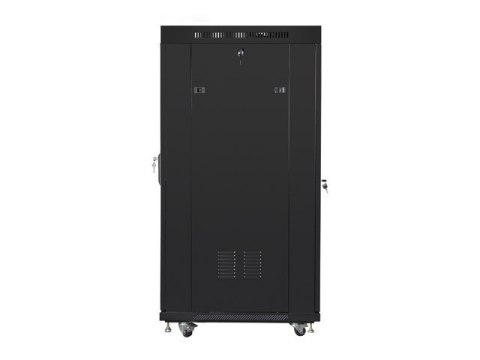 Szafa instalacyjna rack stojąca 19 27U 600x800 czarna, drzwi szklane LCD (Flat pack) Lanberg