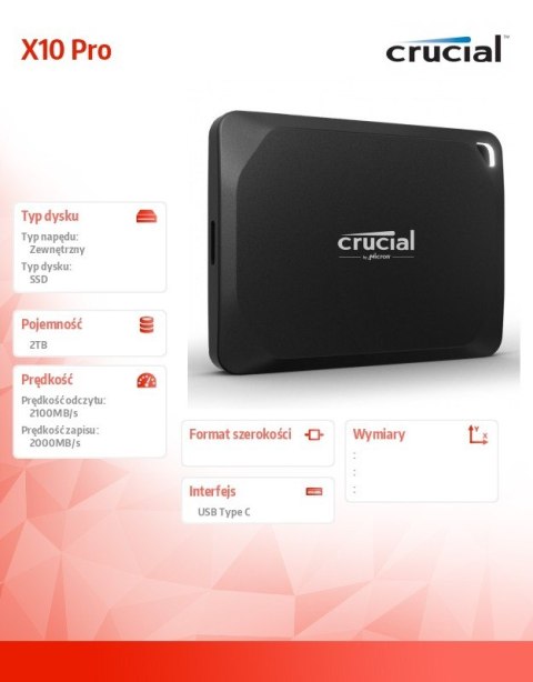Dysk SSD X10 Pro 2TB USB-C 3.2 Gen2 2x2 Crucial