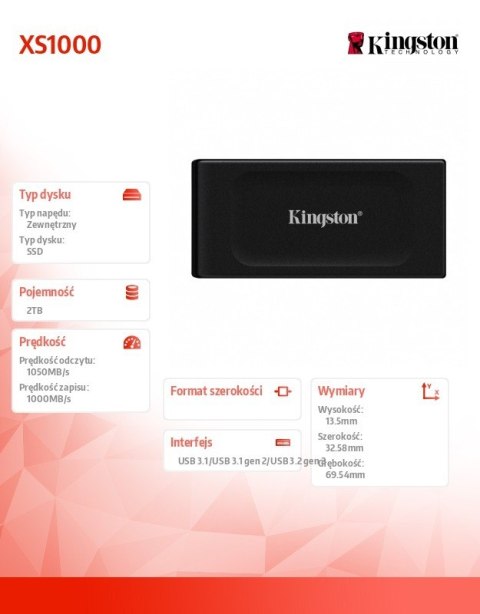 Dysk SSD XS1000 2TB USB3.2 Gen2x2 Zewnętrzny Kingston