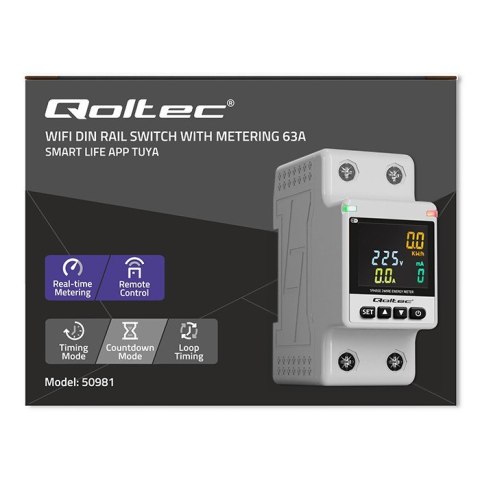 Jednofazowy elektroniczny licznik | miernik zużycia energii | DIN35 | zdalne sterowanie | historia pomiaru | WiFi | TUYA | Smart Qoltec