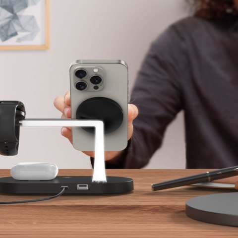 Ładowarka indukcyjna 3w1 na smartfon słuchawki smartwatch z MagSafe - czarna Tech-Protect