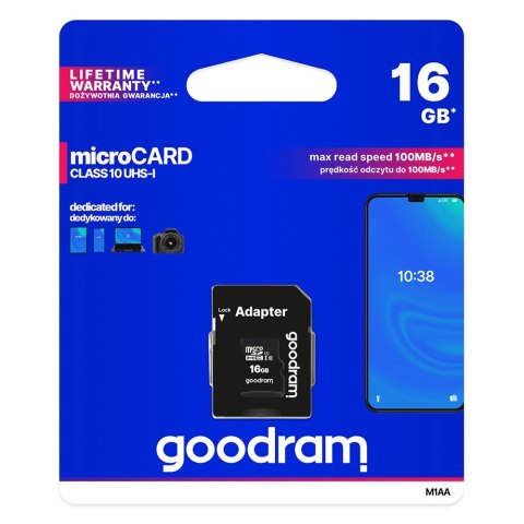 Microcard 16 GB karta pamięci micro SD HC/XC UHS-I adapter SD odczyt do 100mb/s Goodram