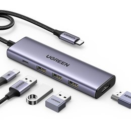 5w1 Wielofunkcyjny HUB adapter USB-C 3x USB-A HDMI 4K PD 100W szary UGREEN