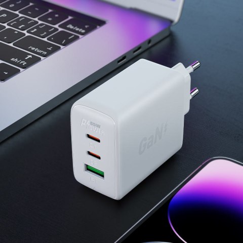 Szybka ładowarka sieciowa GaN 2x USB-C USB-A PPS PD QC4+ 65W biała ACEFAST