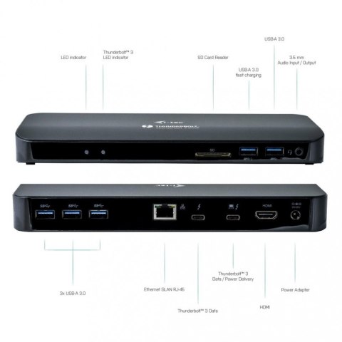 Stacja dokującaThunderbolt 3/USB-C Dual 4K Docking Station + USB-C to DisplayPort Cable (1,5m) + Power Delivery 60W I-tec