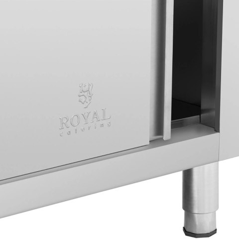 Stół blat roboczy centralny z szafką z drzwiami suwanymi i 3 szufladami 200 x 60 x 85 cm Royal Catering