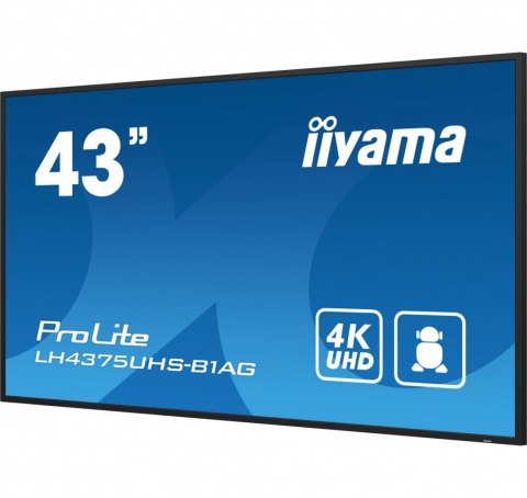 Monitor 42.5 cala ProLite LH4375UHS-B1AG, 24/7,IPS,ANDROID.11,4K,500cd/m2,WiFi,3xHDMI,DP,Daisy/Chain,2xUSB,2x10W,RJ45,iiSignage2 IIYAMA