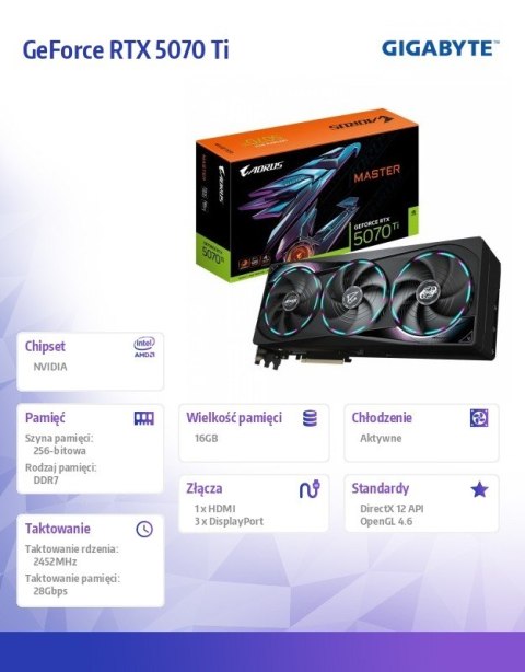 Karta graficzna GeForce RTX 5070 Ti AORUS MASTER 16G 256BIT GDDR7 3DP/HDMI Gigabyte