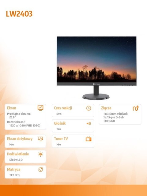 Monitor 23.8 cala LW-2403 IPS 100Hz HDMI VGA Głośniki AG NEOVO