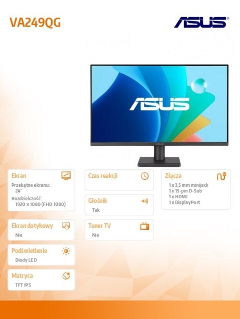 Monitor 24 cale VA249QG IPS 120Hz HDMI DP VGA Asus