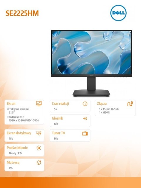Monitor SE2225HM 21.5 cala LED VA/1920x1080/HDMI/VGA/3Y Dell