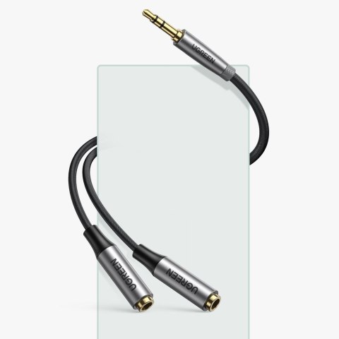 Rozdzielacz na 2x przewód kabel AUX 3.5mm mini jack 0.2m czarny UGREEN
