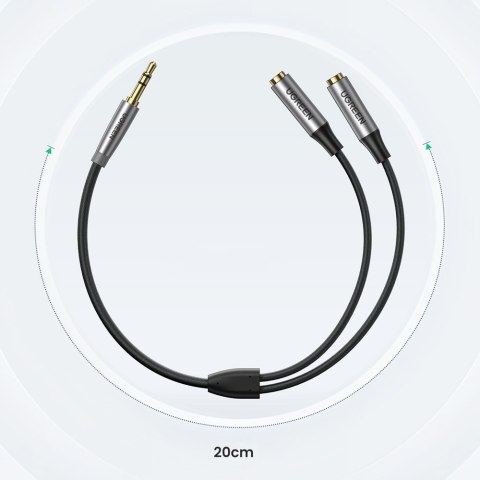Rozdzielacz na 2x przewód kabel AUX 3.5mm mini jack 0.2m czarny UGREEN