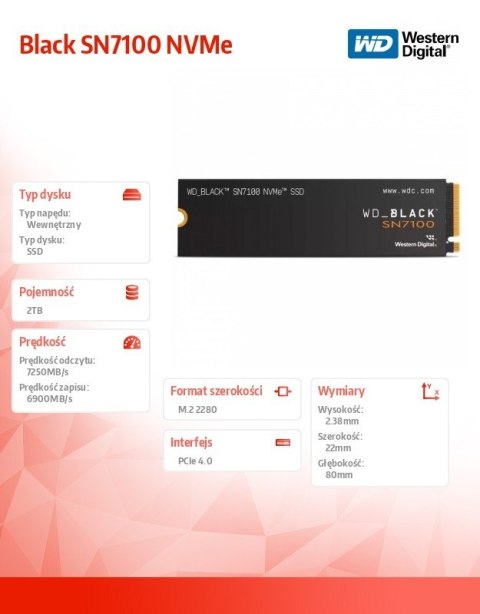Dysk SSD Black 2TB SN7100 NVMe 2280 M2 Western Digital