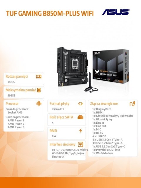 Płyta główna TUF GAMING B850M-PLUS WIFI Asus