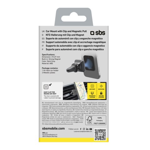 Magnetyczny uchwyt samochodowy na smartfona do kratki nawiewu - czarny SBS