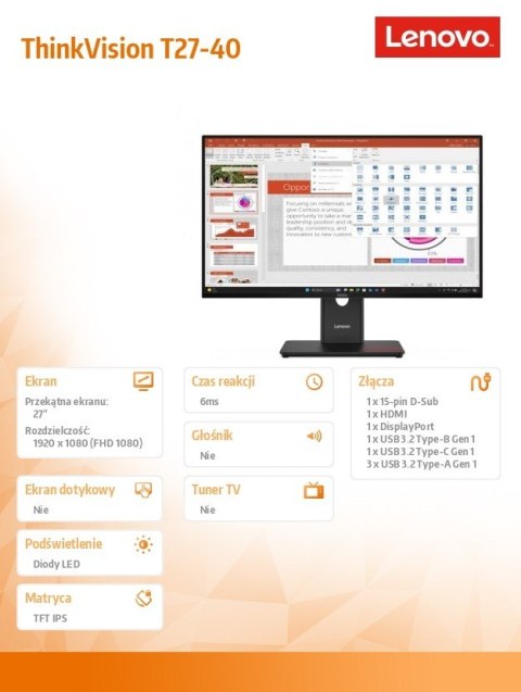 Monitor ThinkVision T27-40 27 cali 64A5MAT6EU Lenovo