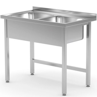 Stół blat roboczy do kuchni przyścienny z dwoma zlewami stalowy spawany 100x60x85 cm - Hendi 815007 Hendi