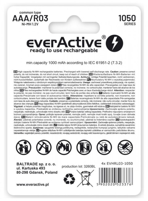 Akumulatory paluszki R03/AAA 1000 mAH blister 4 szt. EverActive