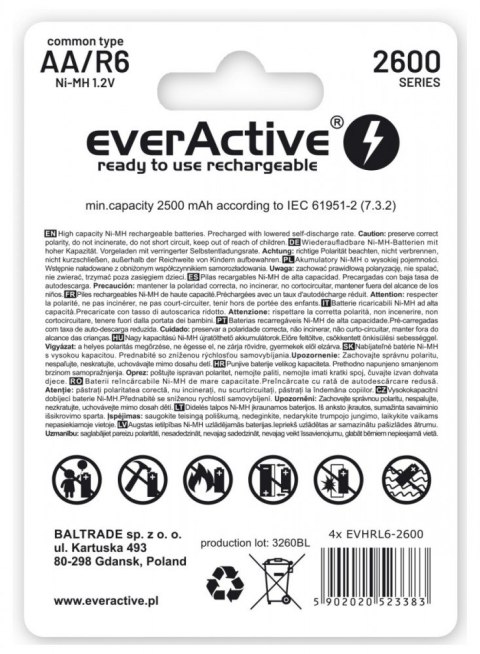 Akumulatory paluszki R6/AA 2600 mAH, blister 4 szt. EverActive