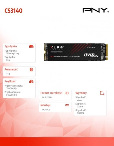 Dysk SSD 1TB M.2 2280 CS3140 PNY