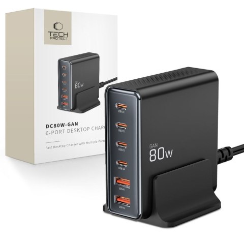 Stacja ładująca do urządzeń 4x USB-C 2x USB-A 80W Tech-Protect