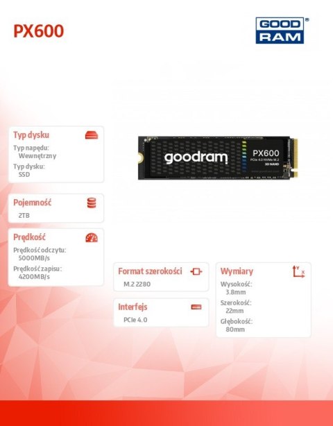 Dysk SSD PX600 2TB M.2 PCIe 4x4 NVMe 2280 GOODRAM