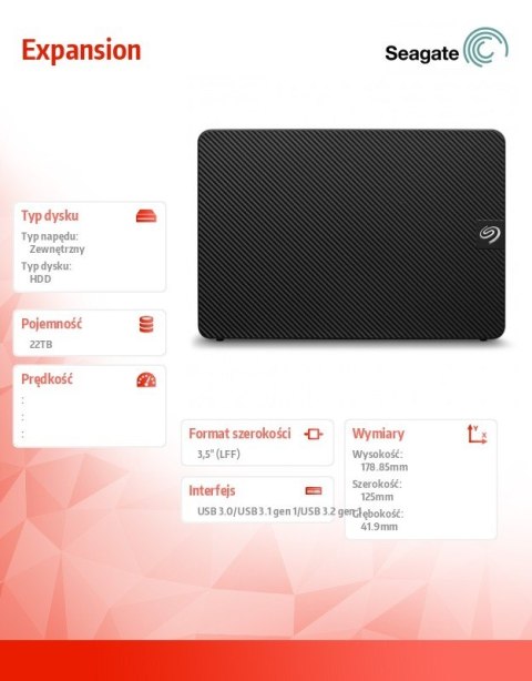Dysk twardy Expansion 22TB 3.5 cala STKP22000400 Seagate