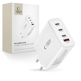Ładowarka sieciowa GaN 3x USB-C PD USB-A QC 100W - biała Tech-Protect