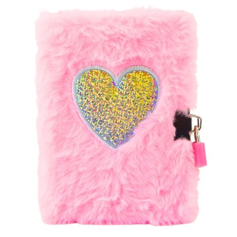 Pluszowy Pamiętnik Notatnik Na Kłódkę 2 Kluczyki Serce Różowy A6 80 Kartek LEAN