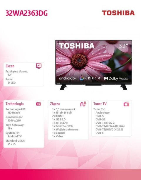 Telewizor LED 32 cale 32WA2363DG Toshiba