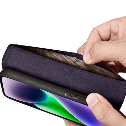 2w1 etui skórzany pokrowiec z klapką iPhone 14 Anti-RFID Wallet Case ciemnofioletowy ICARER